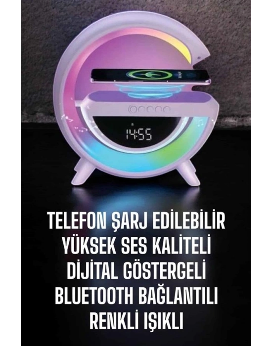 Bluetooth Hoparlör 15W Kablosuz Hızlı Şarj LED Gece Lambası