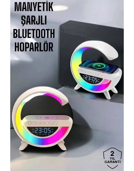 Bluetooth Hoparlör 15W Kablosuz Hızlı Şarj LED Gece Lambası