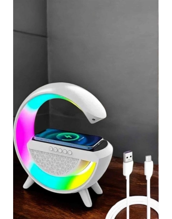 Bluetooth Hoparlör 15W Kablosuz Hızlı Şarj LED Gece Lambası