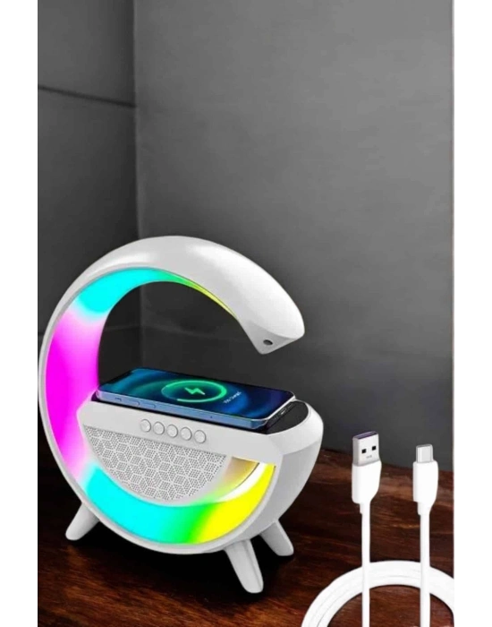 Bluetooth Hoparlör 15W Kablosuz Hızlı Şarj LED Gece Lambası