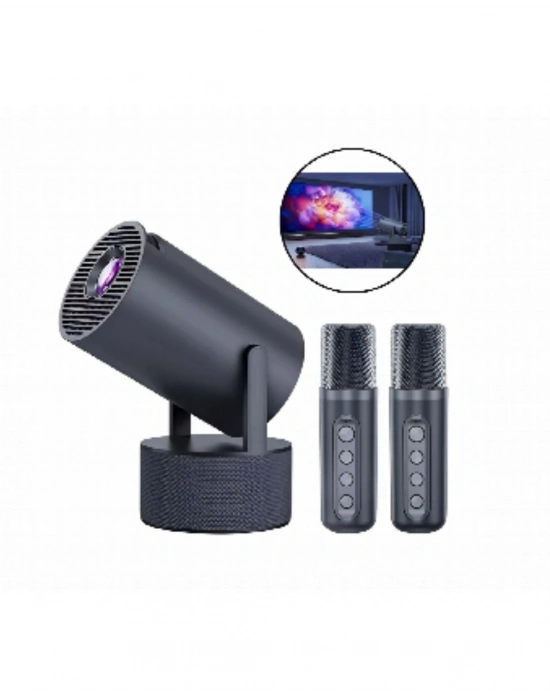 Bluetooth Hoparlörlü Akıllı Projektör Kablosuz Karaoke Mikrofonlu
