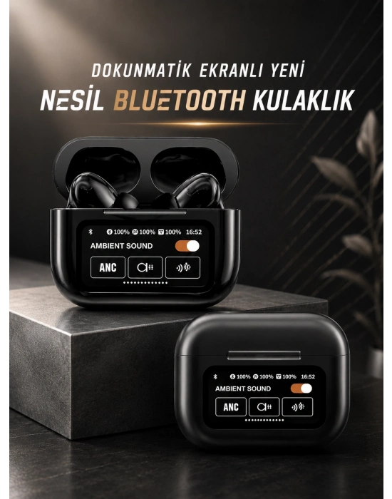 Bluetooth Kulaklık Kablosuz Ekranlı ANC/ENC Destekli Dokunmatik