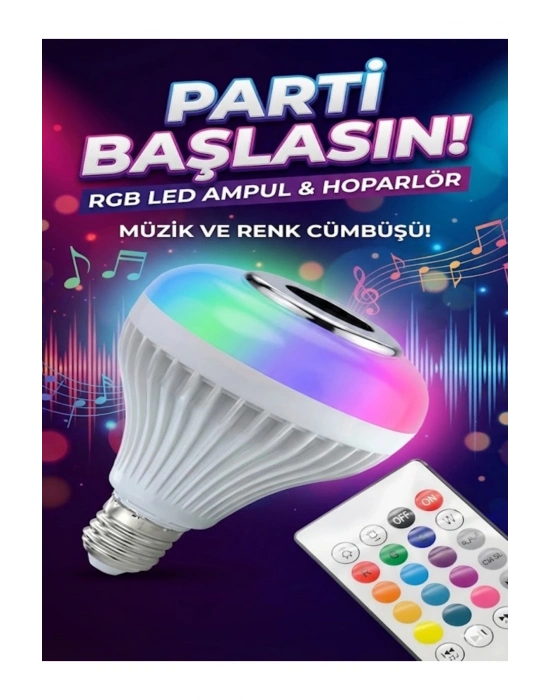 ® Bluetooth RGB LED Hoparlörlü Akıllı Ampul - Renkli Müzikli a ve Kumanda