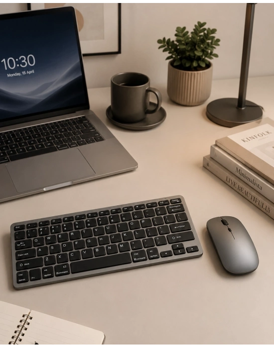 Bluetooth ve 2.4G Destekli Kablosuz Klavye Mouse Seti Şarj Edilebilir