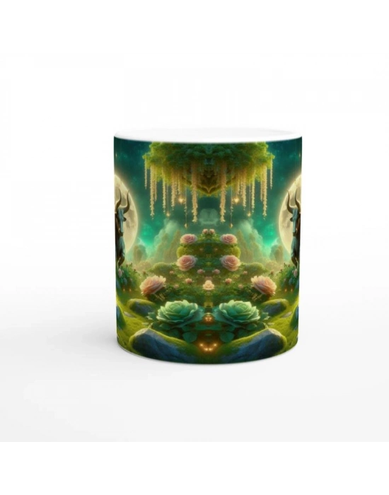 Boğa Burcu Baskılı Kahve Kupası - Ay ışığında Zodyak Bahçesi Vs1