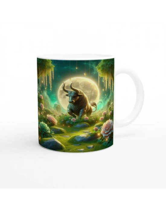 Boğa Burcu Baskılı Kahve Kupası - Ay ışığında Zodyak Bahçesi Vs1