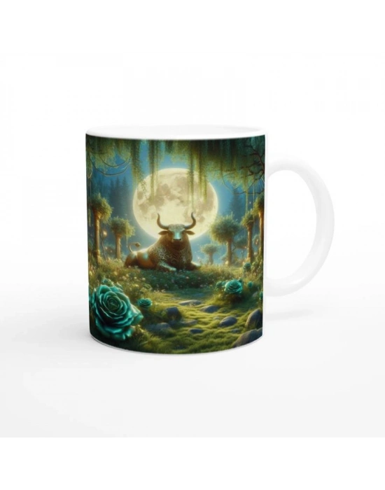 Boğa Burcu Baskılı Kahve Kupası - Ay ışığında Zodyak Bahçesi Vs2