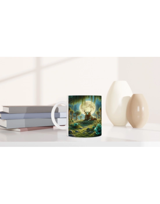 Boğa Burcu Baskılı Kahve Kupası - Ay ışığında Zodyak Bahçesi Vs2