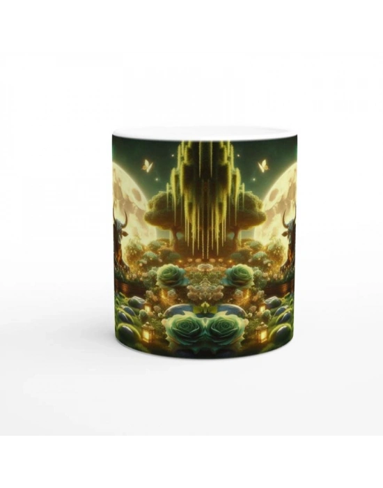 Boğa Burcu Baskılı Kahve Kupası - Ay ışığında Zodyak Bahçesi Vs4