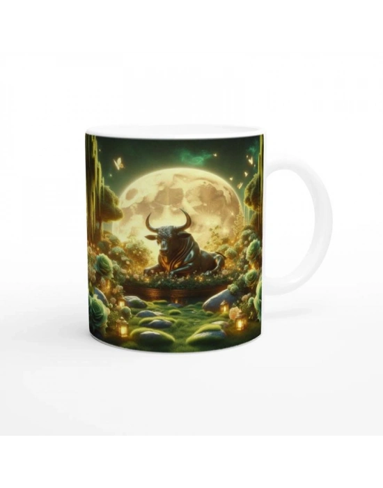 Boğa Burcu Baskılı Kahve Kupası - Ay ışığında Zodyak Bahçesi Vs4