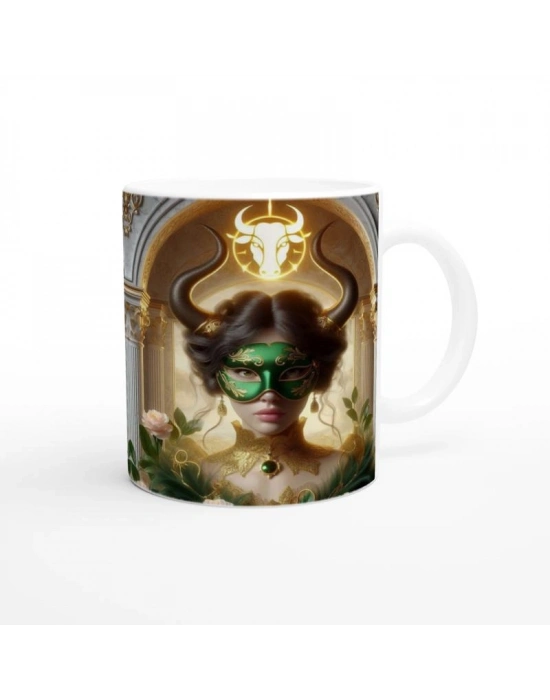 Boğa Burcu Baskılı Kahve Kupası - Zodyak Maskeli Balo Vs1