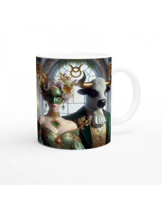 Boğa Burcu Baskılı Kahve Kupası - Zodyak Maskeli Balo Vs2