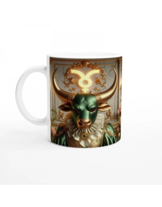 Boğa Burcu Baskılı Kahve Kupası - Zodyak Maskeli Balo Vs4