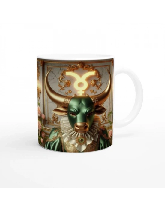 Boğa Burcu Baskılı Kahve Kupası - Zodyak Maskeli Balo Vs4