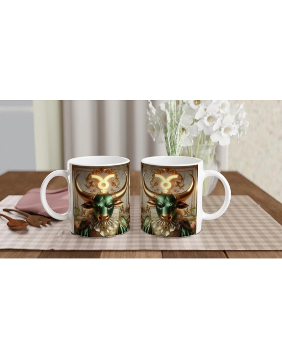 Boğa Burcu Baskılı Kahve Kupası - Zodyak Maskeli Balo Vs4