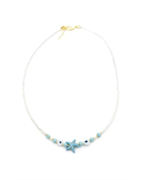 Boncuk Deniz Yıldzı Kolye - Beyaz
