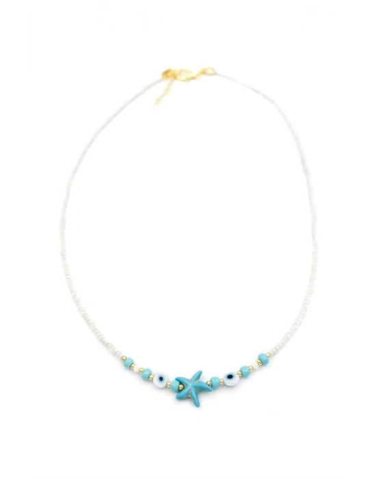 Boncuk Deniz Yıldzı Kolye - Beyaz