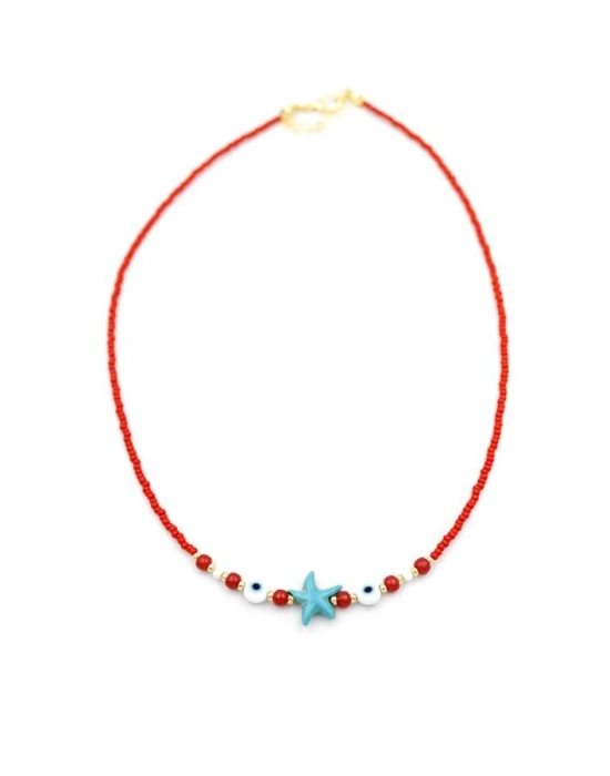Boncuk Deniz Yıldzı Kolye - Kırmızı