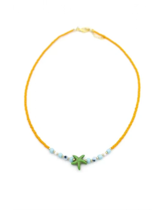 Boncuk Deniz Yıldzı Kolye - Turuncu