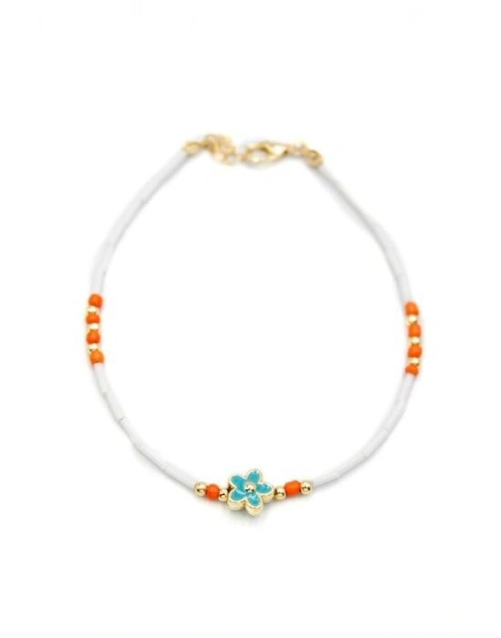 Boncuklu Çiçek  Halhal - Mavi