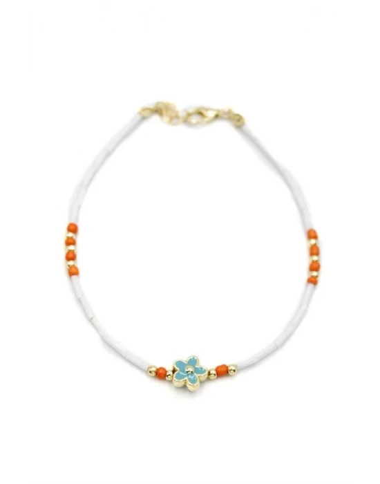 Boncuklu Çiçek  Halhal - Mavi