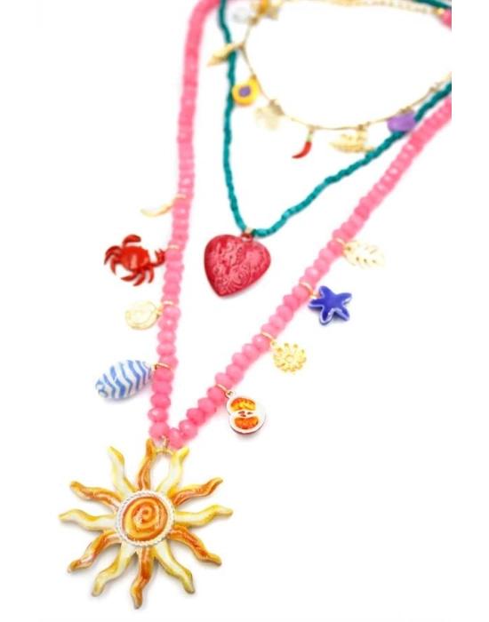 Boncuklu Güneş Kolye - Pembe