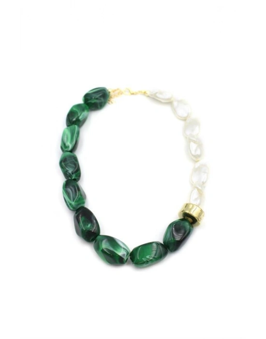 Boncuklu İnci Kolye - Yeşil