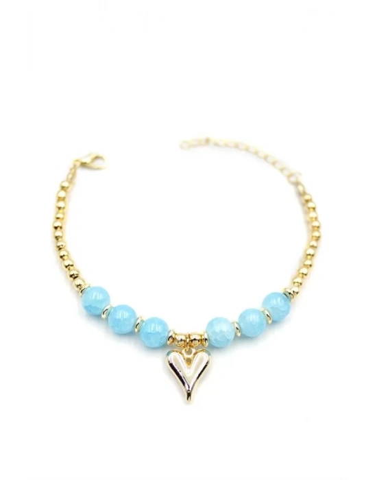 Boncuklu Kalp Bileklik - Mavi