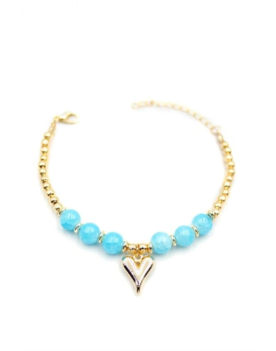 Boncuklu Kalp Bileklik - Mavi