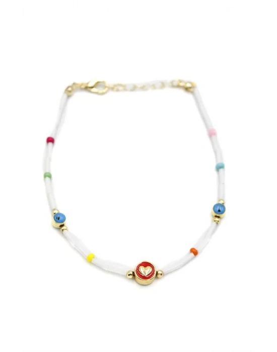 Boncuklu Kalp  Halhal - Kırmızı