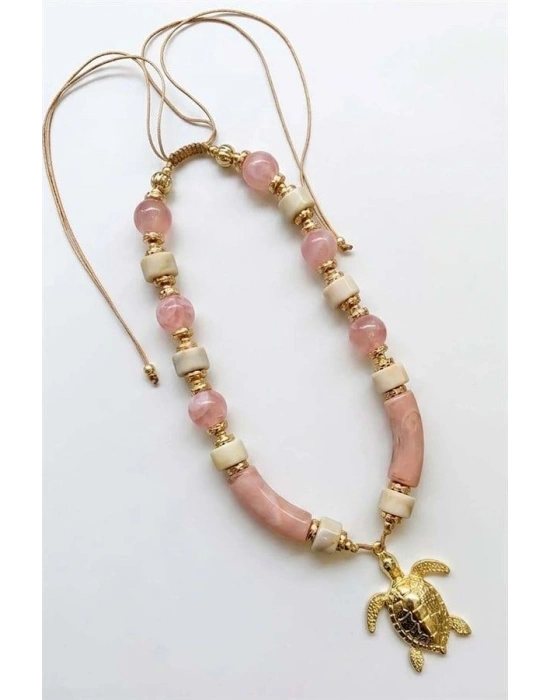 Boncuklu Kaplumbağa Kolye - Pembe