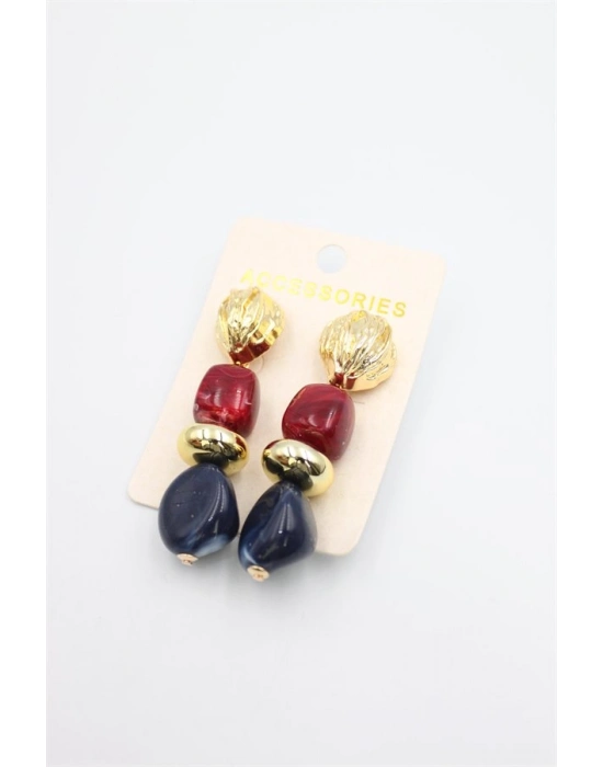 Boncuklu Küpe - Bordo