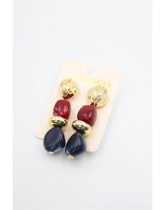 Boncuklu Küpe - Bordo