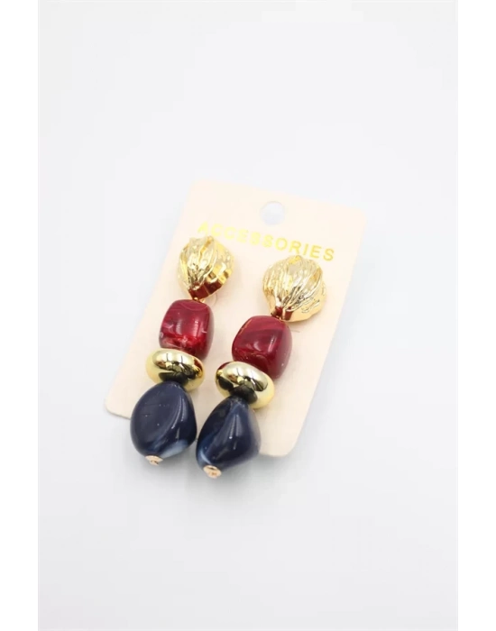 Boncuklu Küpe - Bordo