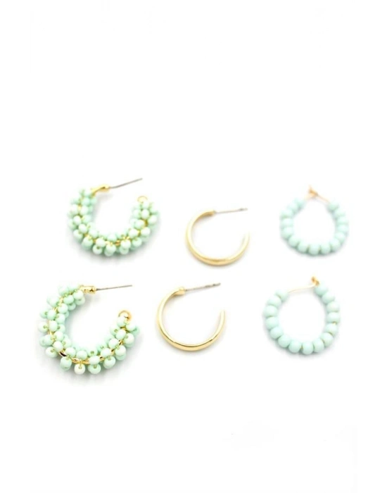 Boncuklu Küpe Seti - Yeşil