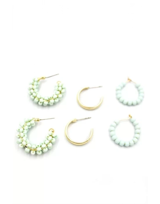 Boncuklu Küpe Seti - Yeşil