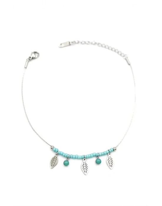 Boncuklu Yonca Halhal - Gümüş