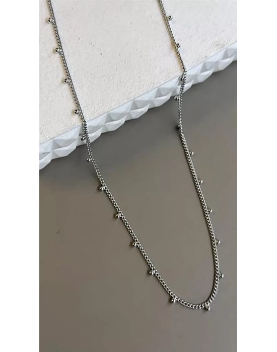 Boncuklu Zincir Kolye - Gümüş