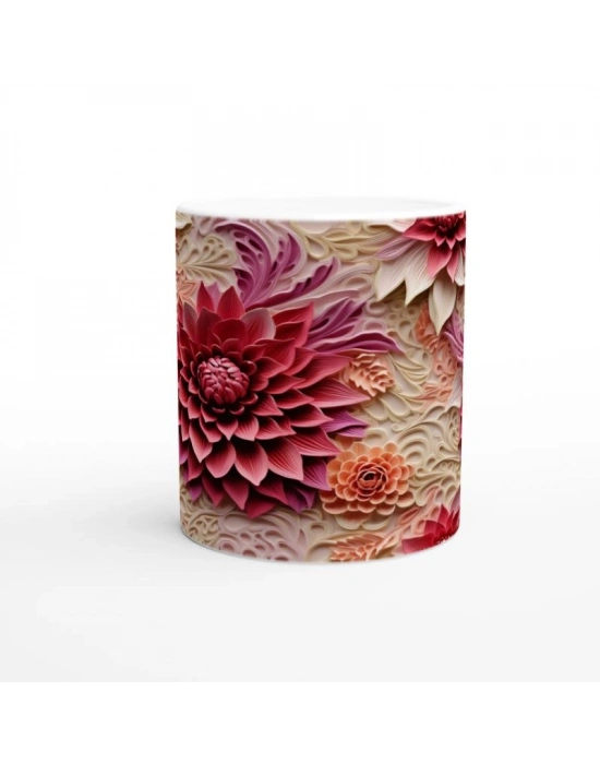 Bordo Rölyef Çiçek Desenli Kupa Bardak