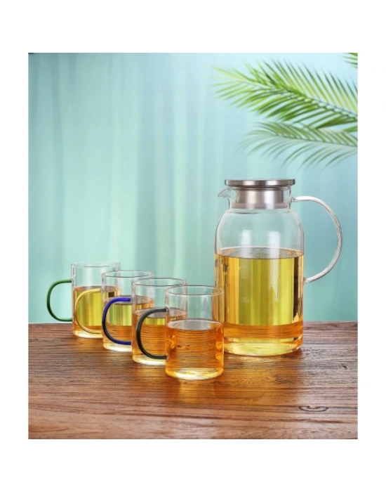 Borosilikat Cam Sürahi ve 4lü Fincan Seti