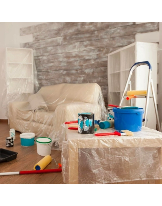 ®   Boya Badana Eşya Koruma Hışır Örtüsü 180cm x 15 mt Yapışkanlı Hışır Örtü