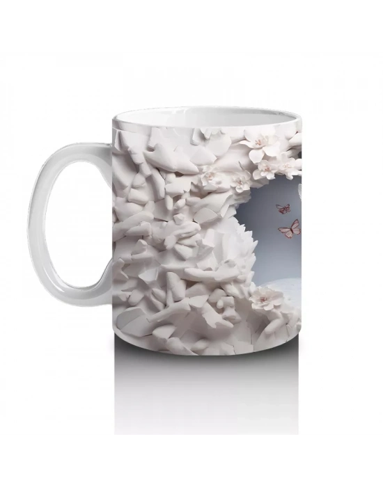 Boynuzlu Geyik ve Kar Temalı Arka Plan – Baskılı Kahve Kupası