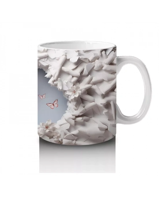 Boynuzlu Geyik ve Kar Temalı Arka Plan – Baskılı Kahve Kupası