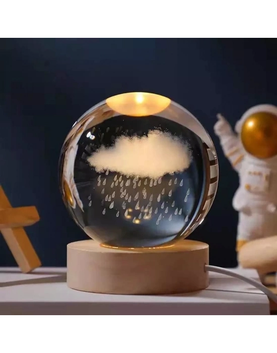 Bulut Ve Yağmur Tasarımlı Işıklı Cam Küre