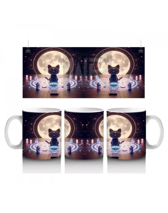 Büyü Halkası İçinde Ellerini Kaldıran Cadı Figürlü Mistik Cadılar Bayramı Baskılı Kupa Bardak