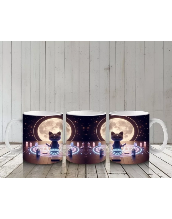 Büyü Halkası İçinde Ellerini Kaldıran Cadı Figürlü Mistik Cadılar Bayramı Baskılı Kupa Bardak