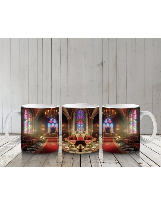 Büyü Masası Üzerinde İksirler ve Mumlarla Gotik Cadı Temalı Baskılı Kupa Bardak