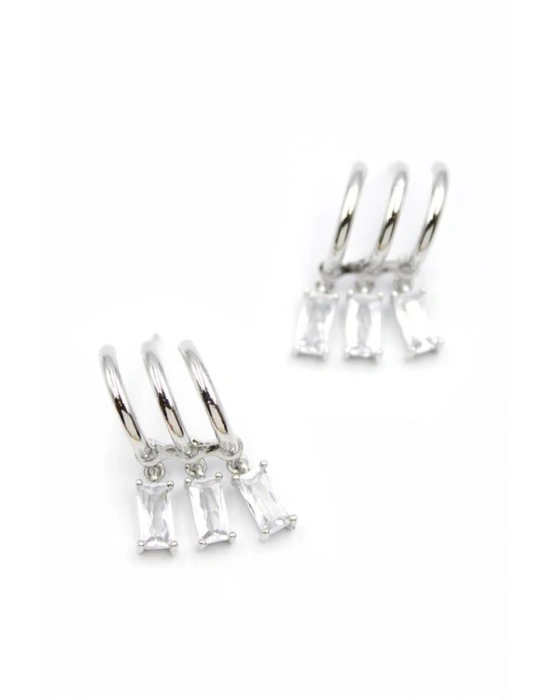 Büyük Baget Taşlı Küpe - Gümüş