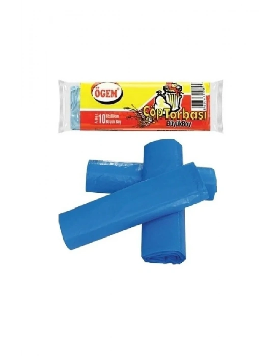 Büyük Boy Çöp Torbası 65 x 80 cm 10 Lu Rulo x 1 Paket = 10 Adet (Mavi)