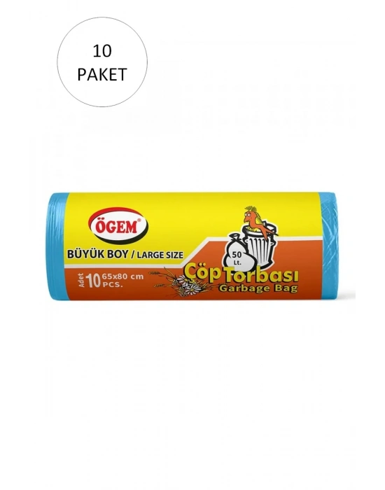 Büyük Boy Çöp Torbası 65 x 80 cm 10 Lu Rulo x 10 Paket = 100 Adet (Mavi)